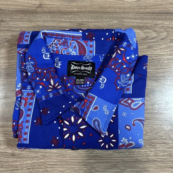 NWT Men 2XL Dogg Supply By Snoop Dog Blue Bandana Button Down Short Sleeve Mens - Picture 10 of 10